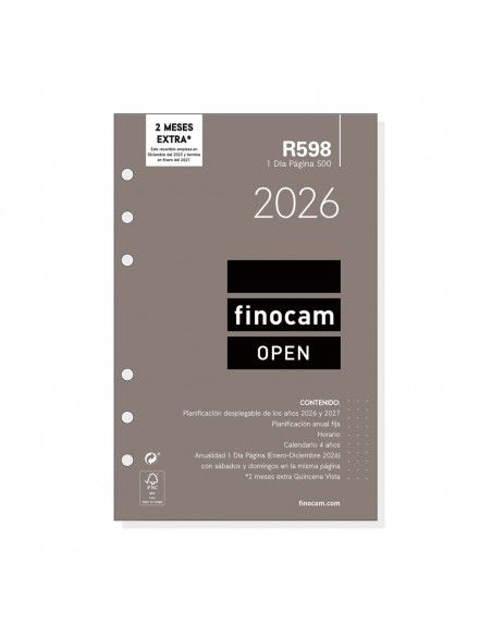 Recambio Anualidad 2026 Finocam R598 Agenda Open 500 1 Día Página