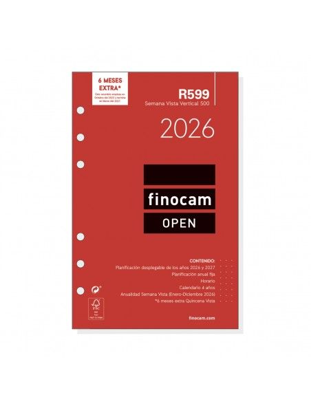 Recambio Anualidad 2026 Finocam R599 Agenda Open 500 Semana Vista