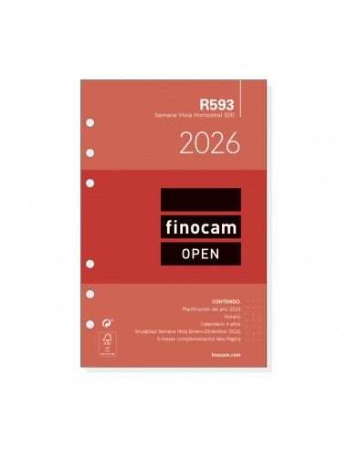 Recambio Finocam R593 2026 Agenda Open 500 Semana Vista Apaisado