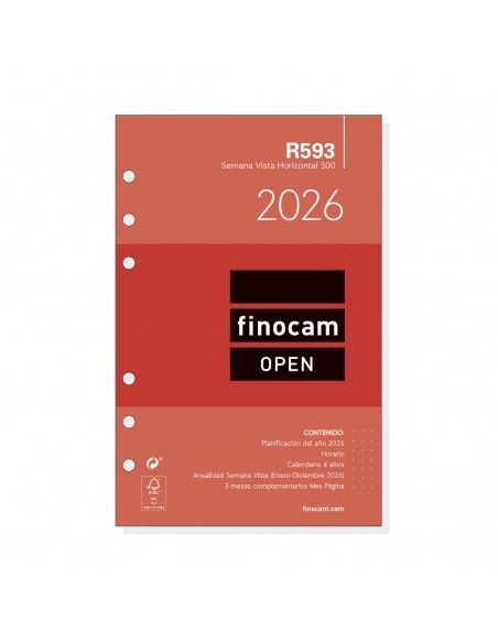 Recambio Finocam R593 2026 Agenda Open 500 Semana Vista Apaisado
