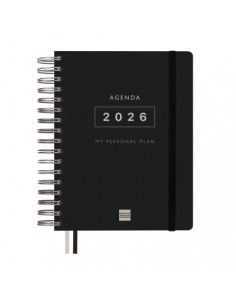 Agenda Tempus 1/4 1DP 2026 Negro Finocam vista frontal
