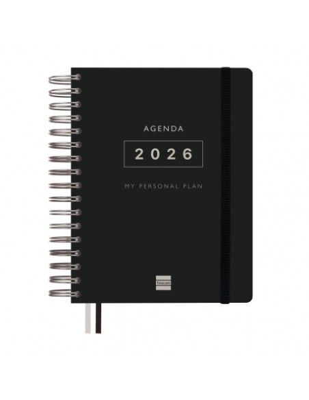 Agenda Tempus 1/4 1DP 2026 Negro Finocam vista frontal