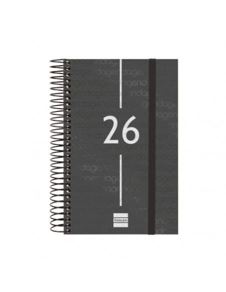 Agenda Espiral Year Color Negro 2026 Finocam vista frontal