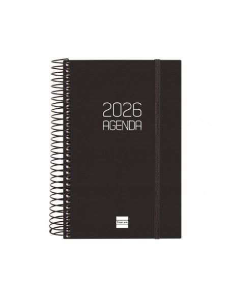 Agenda Espiral Opaque E5 2026 Color Negro Finocam vista frontal