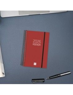 Agenda Espiral Opaque E5 2026 Color Burdeos Finocam vista frontal 2