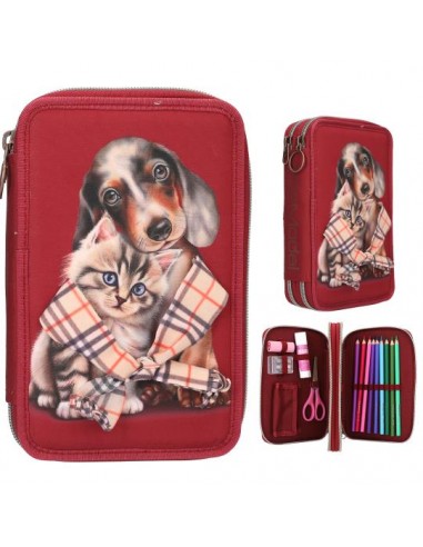 Estuche TOPModel 2 compartimentos FUR EVER FRIENDS rojo