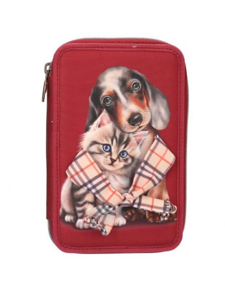 Estuche TOPModel con perro y gato y bufanda anudable