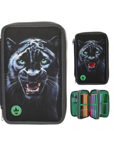Estuche triple Dino World Panther con luz verde