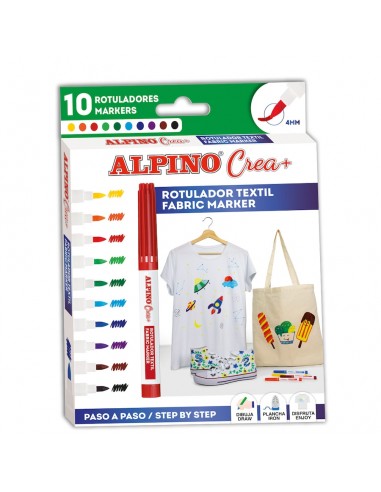 Rotuladores Textiles Alpino Crea+10 para decorar ropa