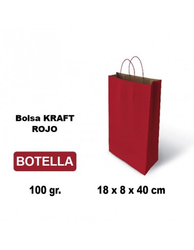 Bolsa kraft roja para botella 18x8x40 cm