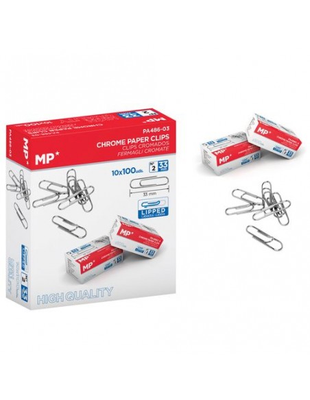 Clips cromados 33 mm MP caja 1000 unidades