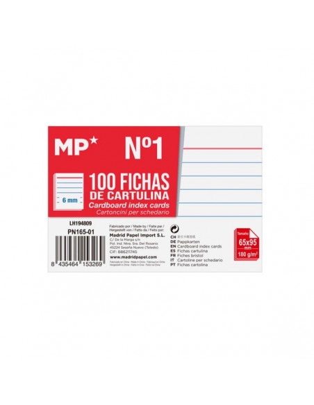 Fichas de cartulina rayadas MP 65x95 mm