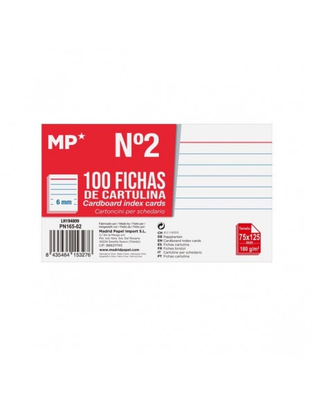 Fichas cartulina rayadas MP 75x125 mm 100 unidades