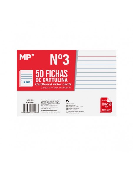 Fichas cartulina rayadas Nº3 MP 100x150 mm