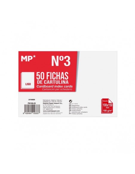 Fichas cartulina lisas Nº3 MP 100x150 mm