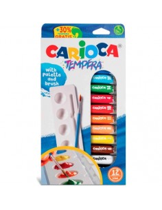 Caja 12 Tubos de Témpera Carioca 10 ml con pincel y paleta