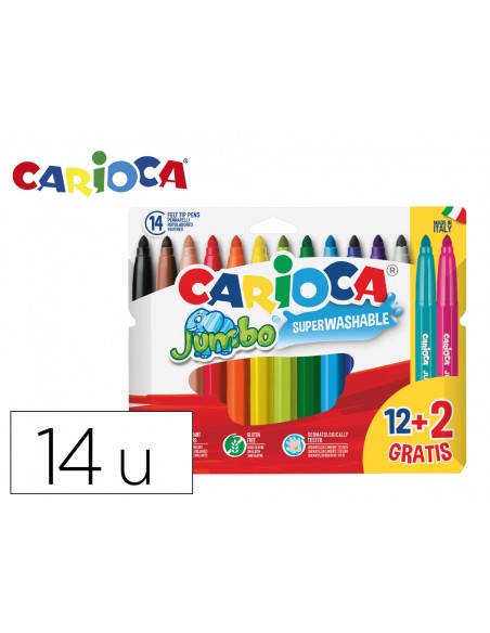 Rotuladores Carioca Jumbo 12+2 colores punta gruesa lavables