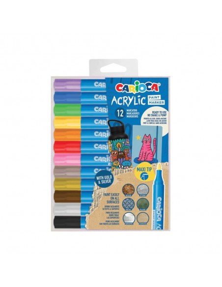 Rotulador Carioca Acrylic Maxi Tip 12 colores surtidos