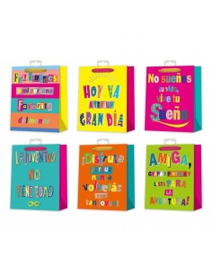 Bolsa Regalo Frases Flúor 26x32x10 cm con acabado foil
