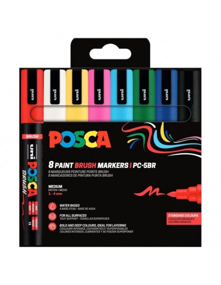 POSCA PC-5BR set 8 rotuladores punta pincel