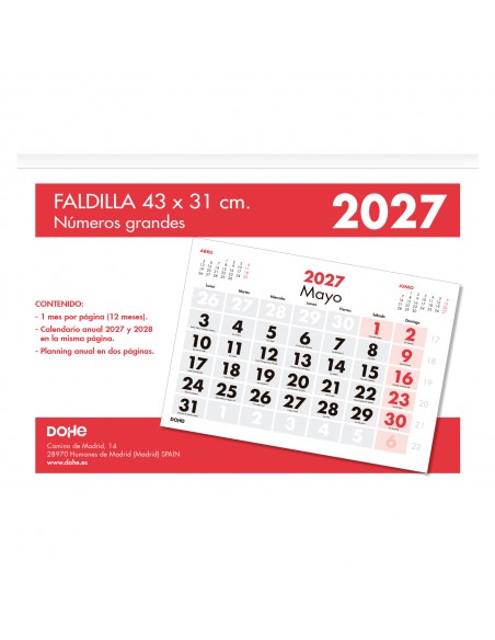 Calendario Dohe faldilla números grandes 43x31 cm