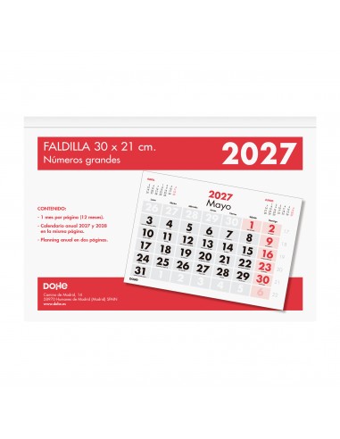 Calendario Dohe faldilla números grandes 30x21 cm