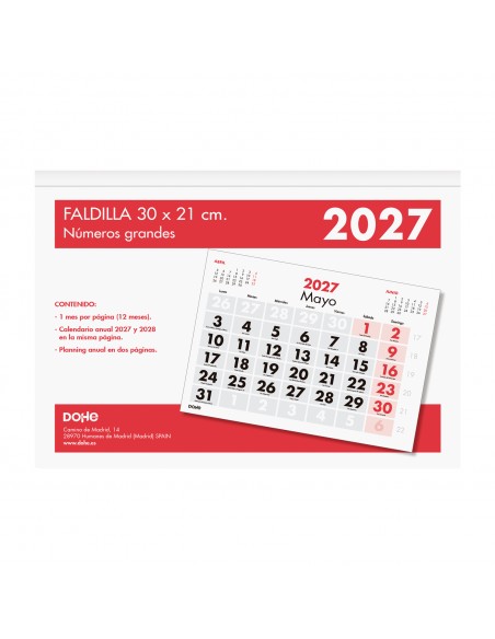 Calendario Dohe faldilla números grandes 30x21 cm