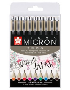 Set Sakura Pigma Micron 05 de 9 colores y punta 0,45 mm