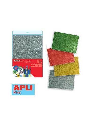 BOLSA CON 4 HOJAS DE GOMA EVA PURPURINA 300X200X2 MM.