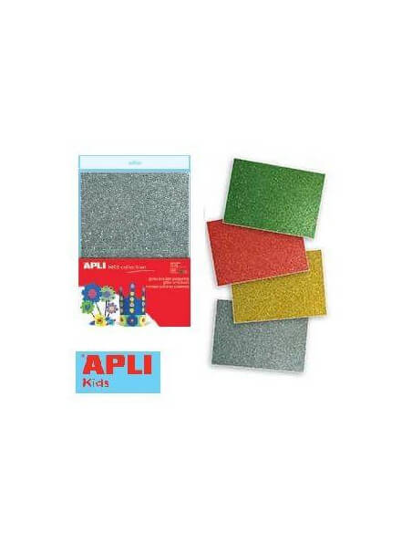 BOLSA CON 4 HOJAS DE GOMA EVA PURPURINA 300X200X2 MM.