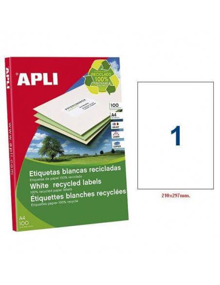 ETIQUETAS BLANCAS RECICLADAS 210X297 DIN A4. PACK 100 HOJAS